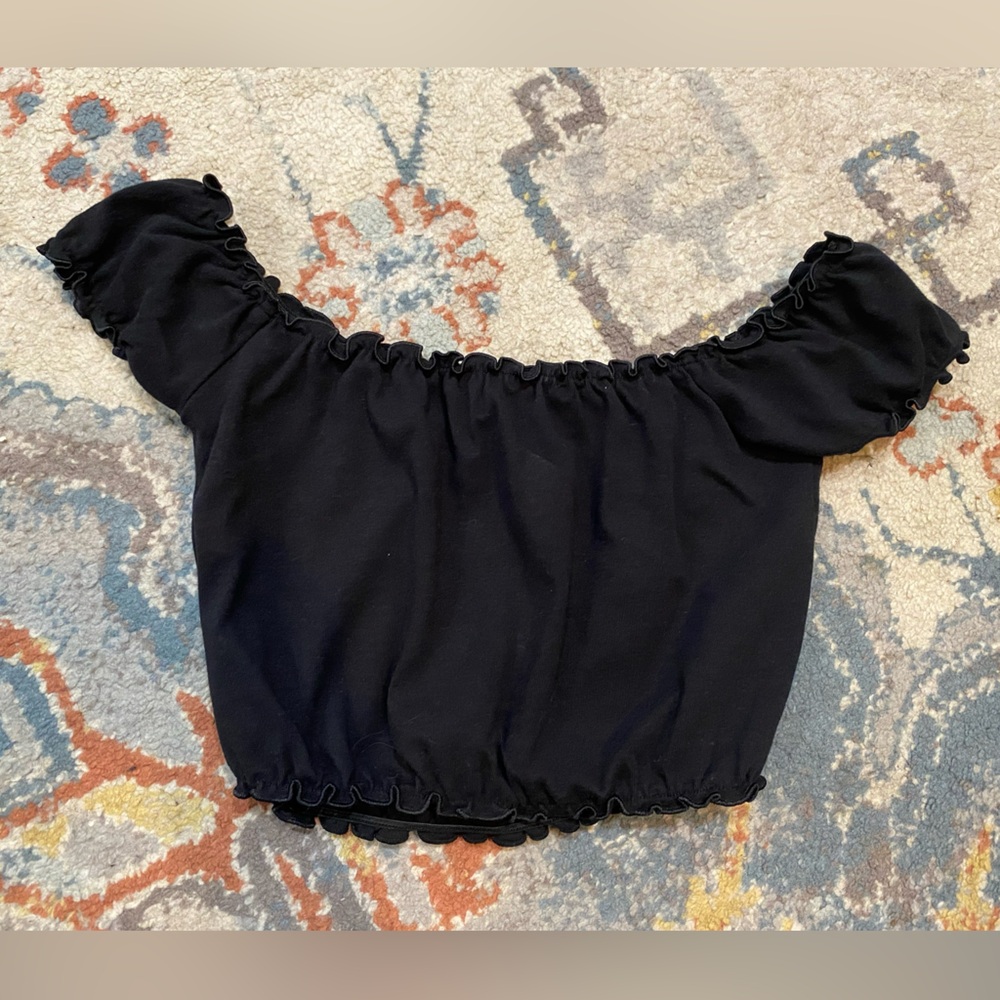 Forever 21 Black Ruffle Trim Top